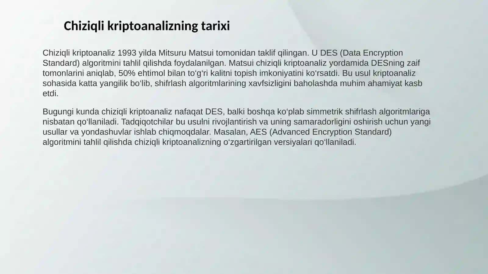 Chiziqli kriptoanaliz va qo‘llanilishi 3