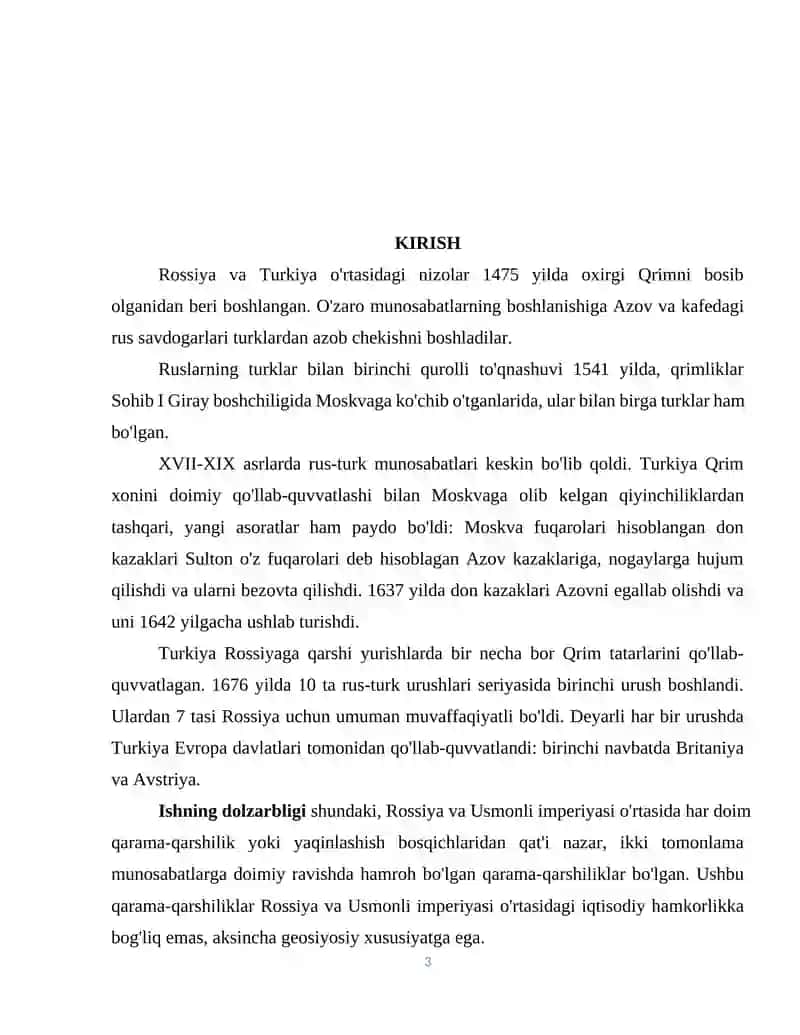 XVII-XIX asrlarda Rossiya-Turkiya munosabatlari 3