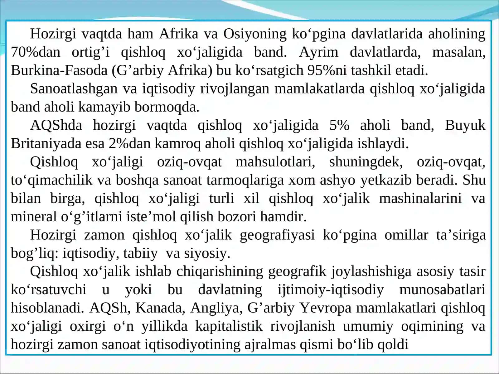 Jahon qishloq xo’jaligi geografiyasi 3