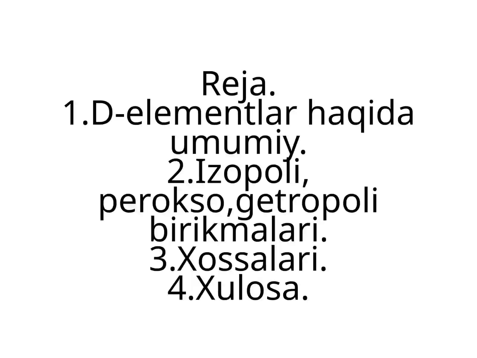 D-elementlarning izopoli, perokso va getropoli birikmalari va ularning xossalari 3