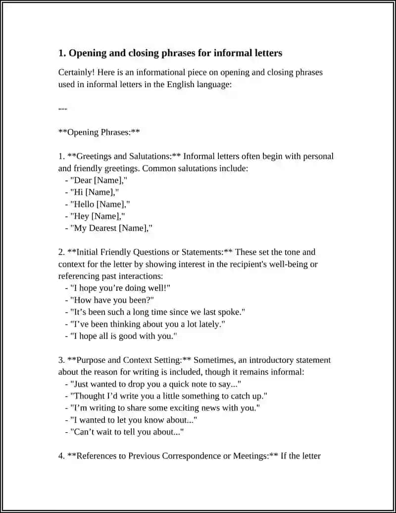 INFORMAL LETTER: OPENING AND CLOSING PHRASES 3