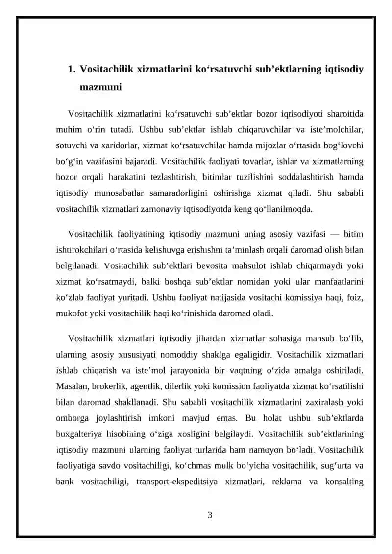 Vositachilik xizmatlarini ko‘rsatuvchi sub’ektlarda buxgalteriya hisobi 3