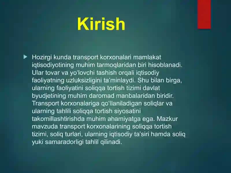 Transport korxonalarida soliqlar va soliqqa tortishning tahlili. 3