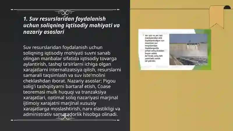 Suv resurslaridan foydalanganlik uchun soliqning iqtisodiy mohiyati va ahamyati 3