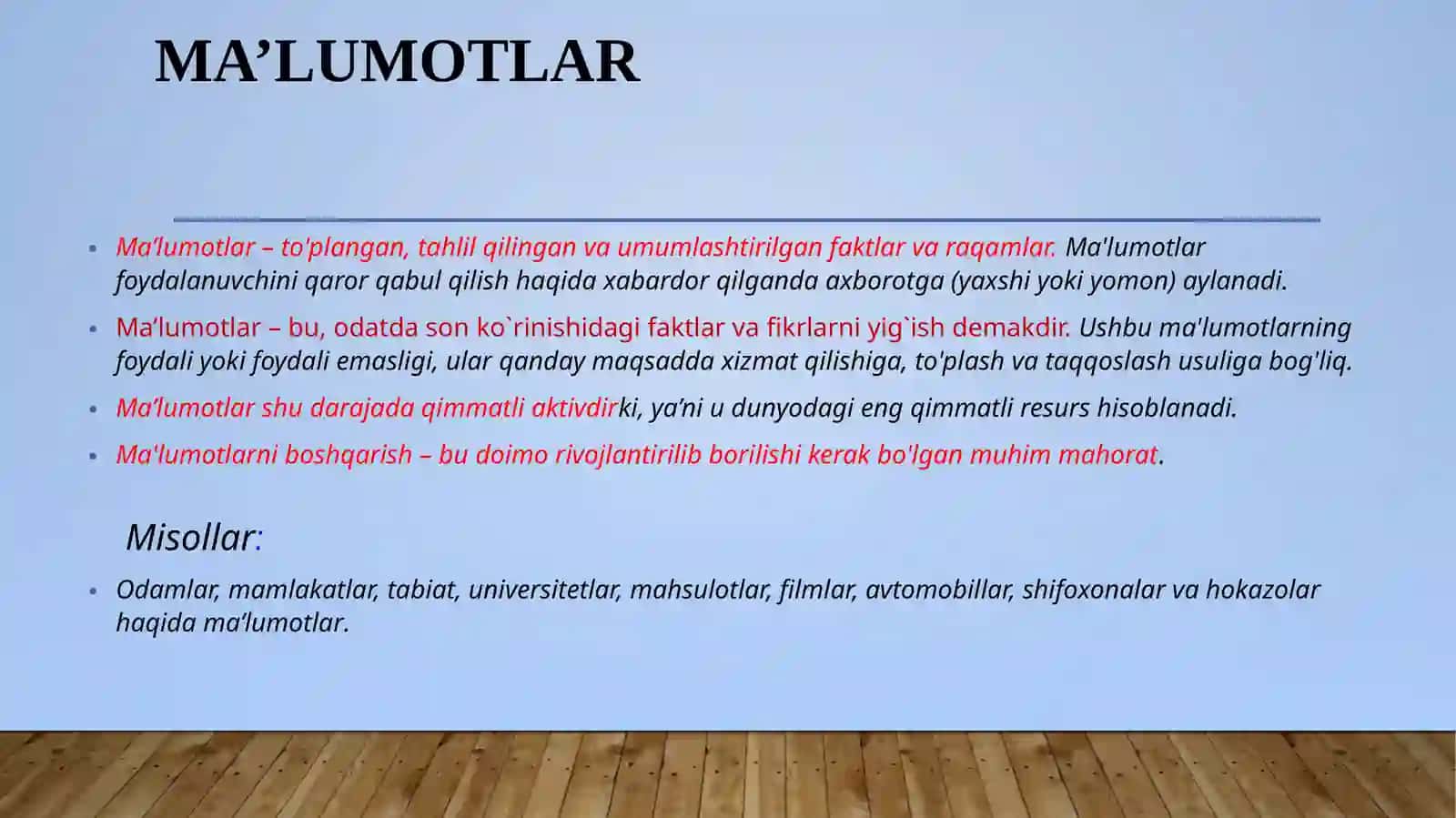 Ma'lumotlar va ma'lumotlarni taqdimoti 3
