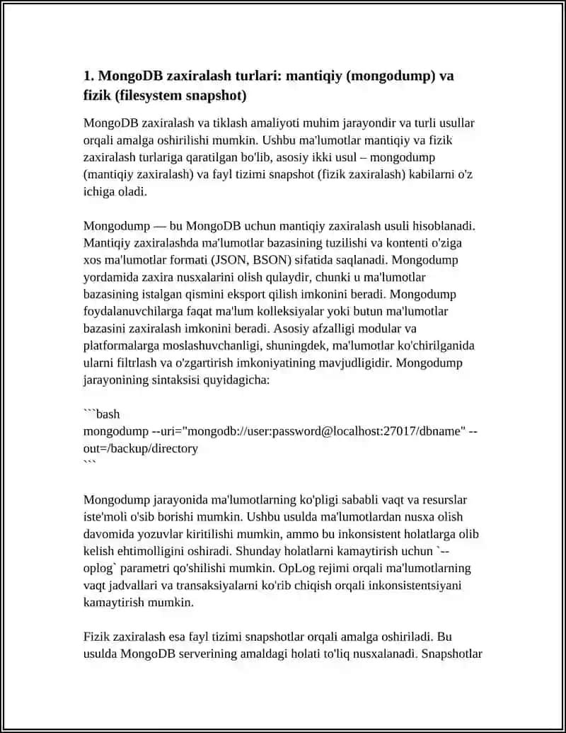 MONGODB ZAXIRALASH VA TIKLASH AMALIYOTI 3