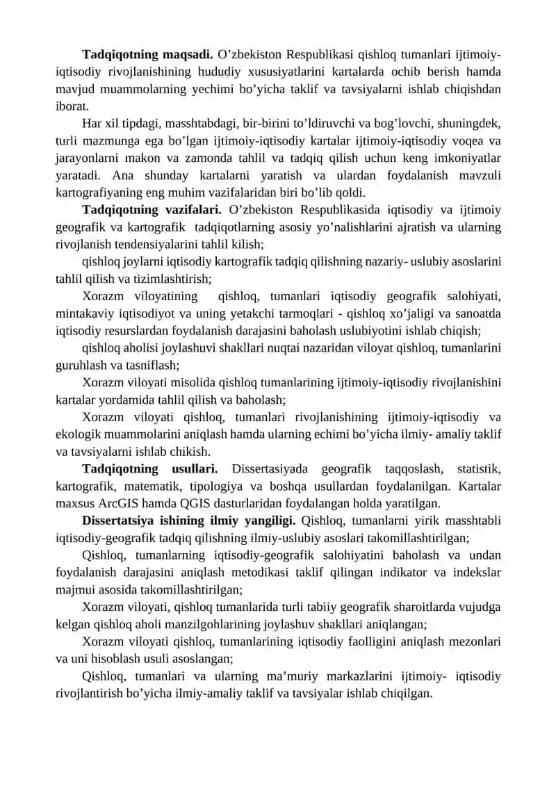 "QISHLOQ, MA’MURIY TUMANLARNING YIRIK MASSHTABLI IJTIMOIY-IQTISODIY KARTALARINI TUZISH" 3