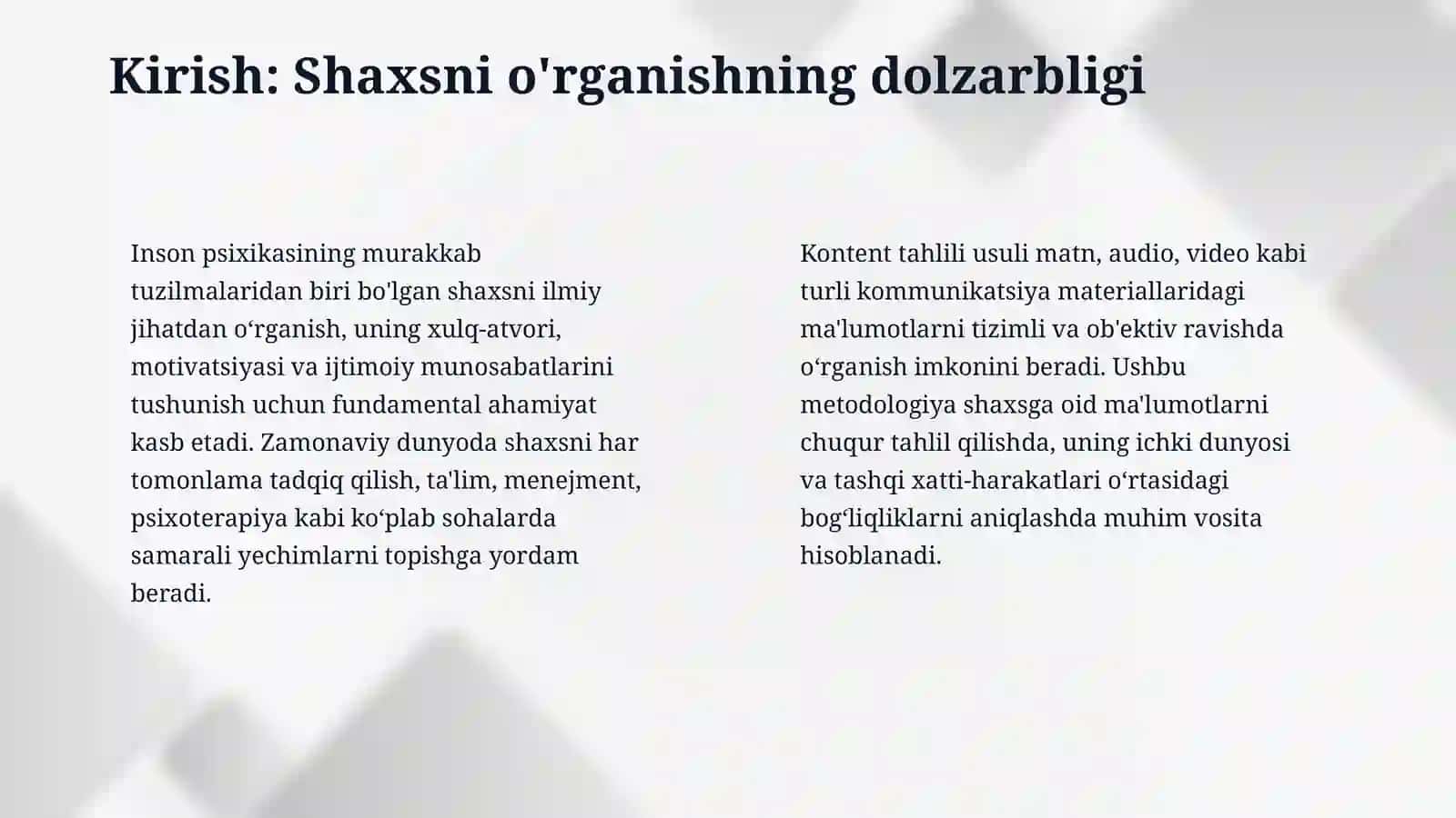 SHAXSNI O`RGANISHNI KONTENT-TAHLIL METODI 3