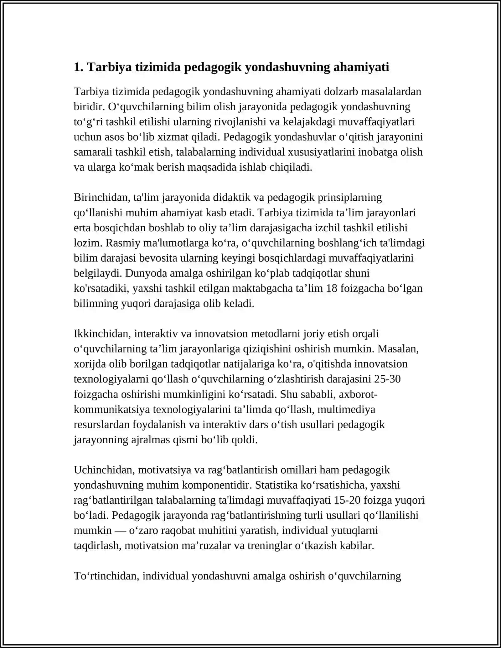 MUSTAQIL ISH Mavzu: TARBIYA TIZIMIGA PEDAGOGIK YONDASHUV 3
