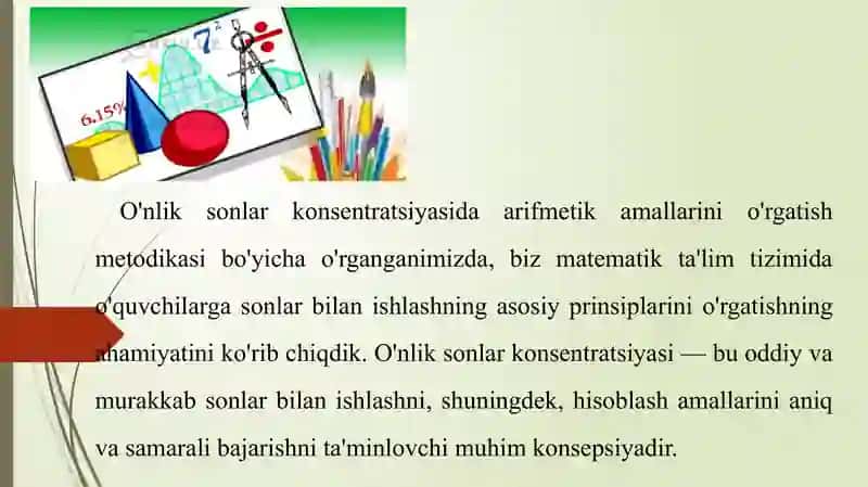 O’n ichida arifmetik amallar bajarish metodlardan foydalanish. 3