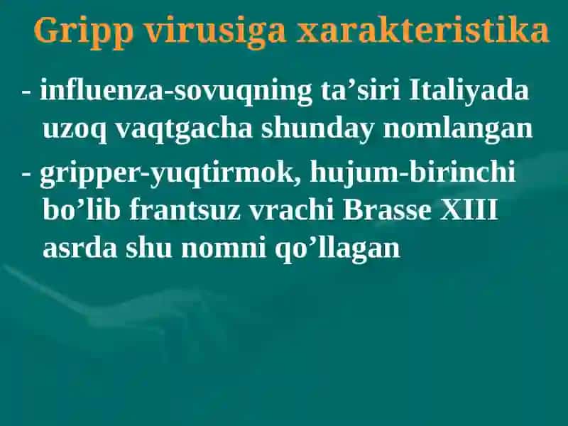 Viruslik asalliklar (Gripp, qizarmiq) 3
