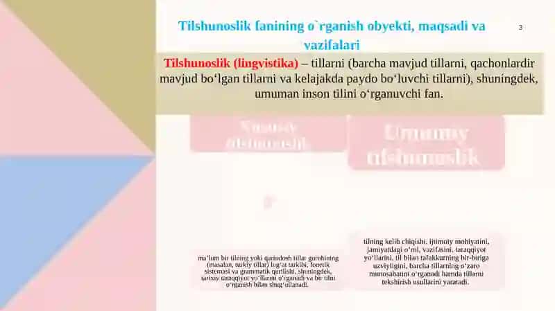 Tilshunoslik fanining oʻrganish obyekti. Tilning paydo boʻlishi. 3