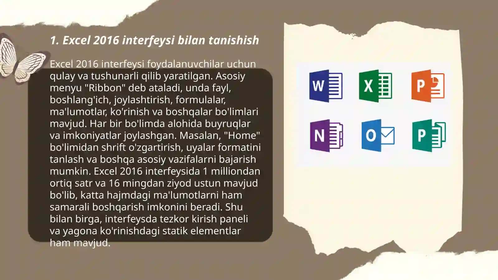 Excel 2016 interfeysi bilan tanishish 3