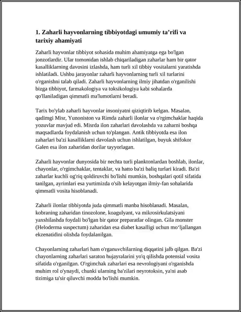 ZAHARLI HAYVONLARNING TIBBIYOTDAGI AHAMIYATI 3