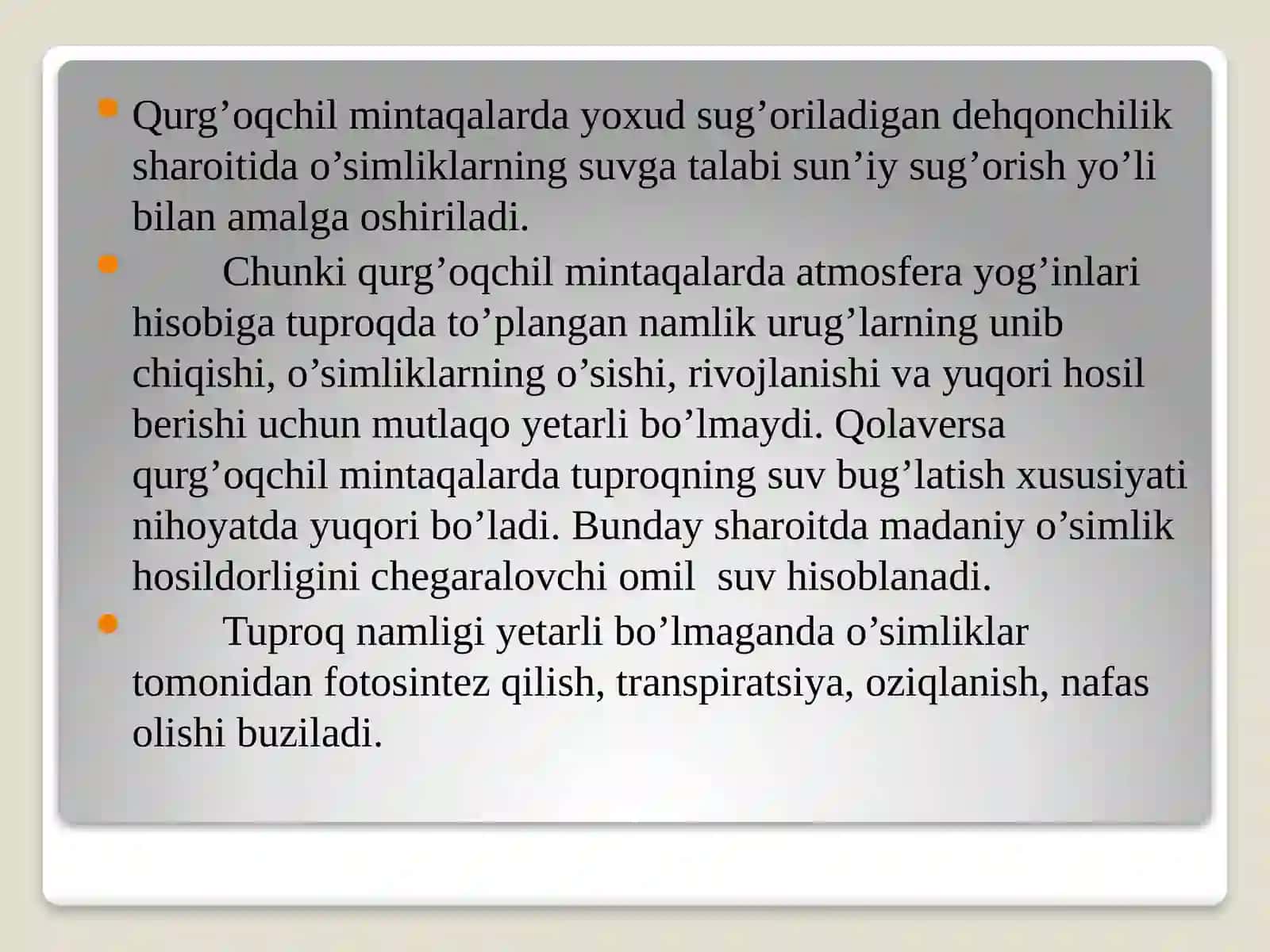 Sug`orish turlari va noo`suv davridagi sug`orishlar 3