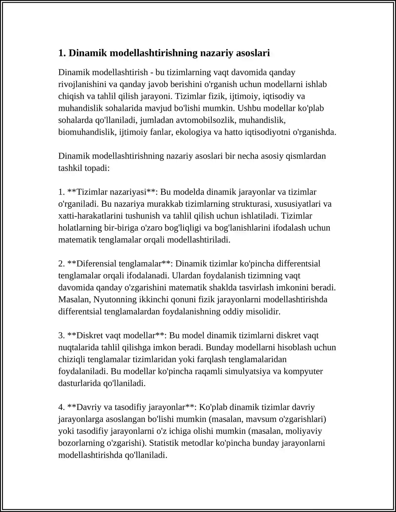 DINAMIK MODELLASHTIRISH ASOSIDA BOSHQARUV OBYEKTINI MODELINI ISHLAB CHIQISH 3