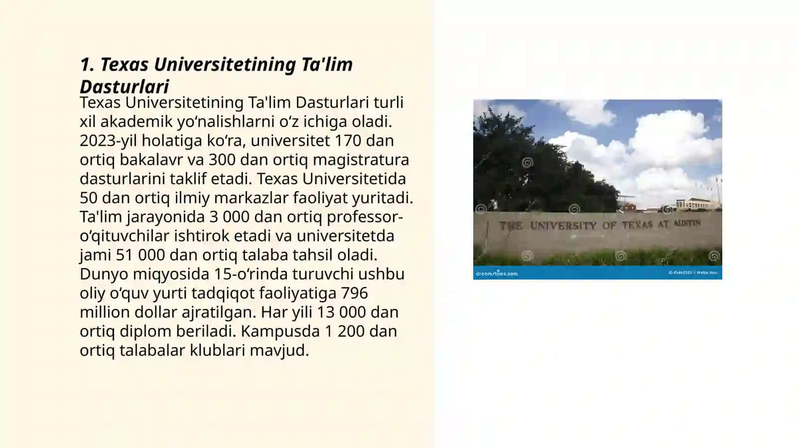 Texas Universitetining Ta'lim Dasturlari 3