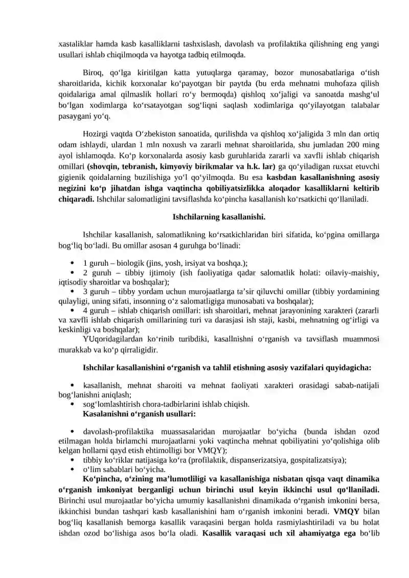 Umumiy kasallanishni kamaytirish, kasbdan zaharlanish va kasb kasalliklarining oldini olishga qaratilgan sog’lomlashtirish chora tadbirlari ishlab chiqish 3