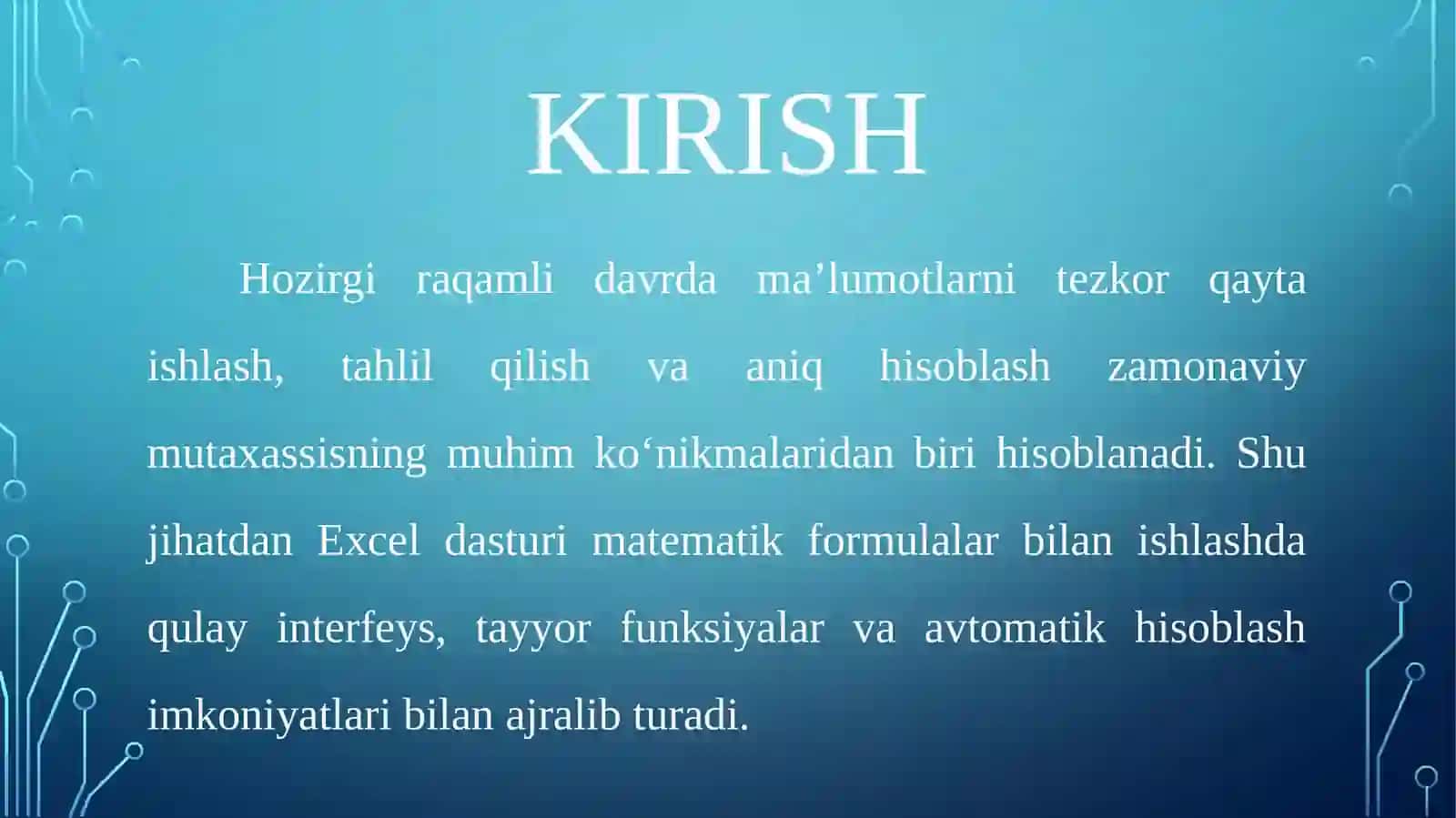 Excel dasturida matematik formulalar bilan ishlash 3