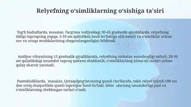 Tuproq xosil bo'lishda relyefning axamiyati 3