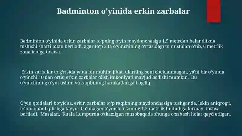 Badminton o'yinida erkin jarima va jarima volanlari 3