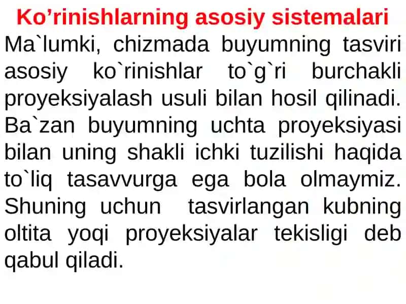 Ko'rinishlarning asosiysistemalari 3