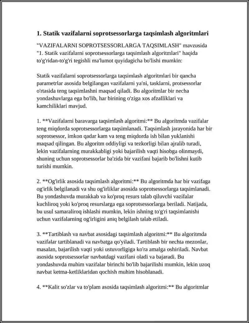 VAZIFALARNI SOPROTSESSORLARGA TAQSIMLASH 3