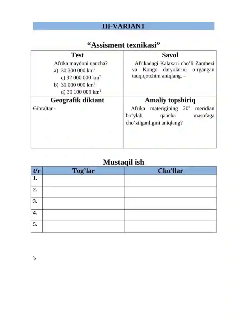 Afrika tabiatini, aholisini, urf odatlarini, xo’jaligini o’rganish 3