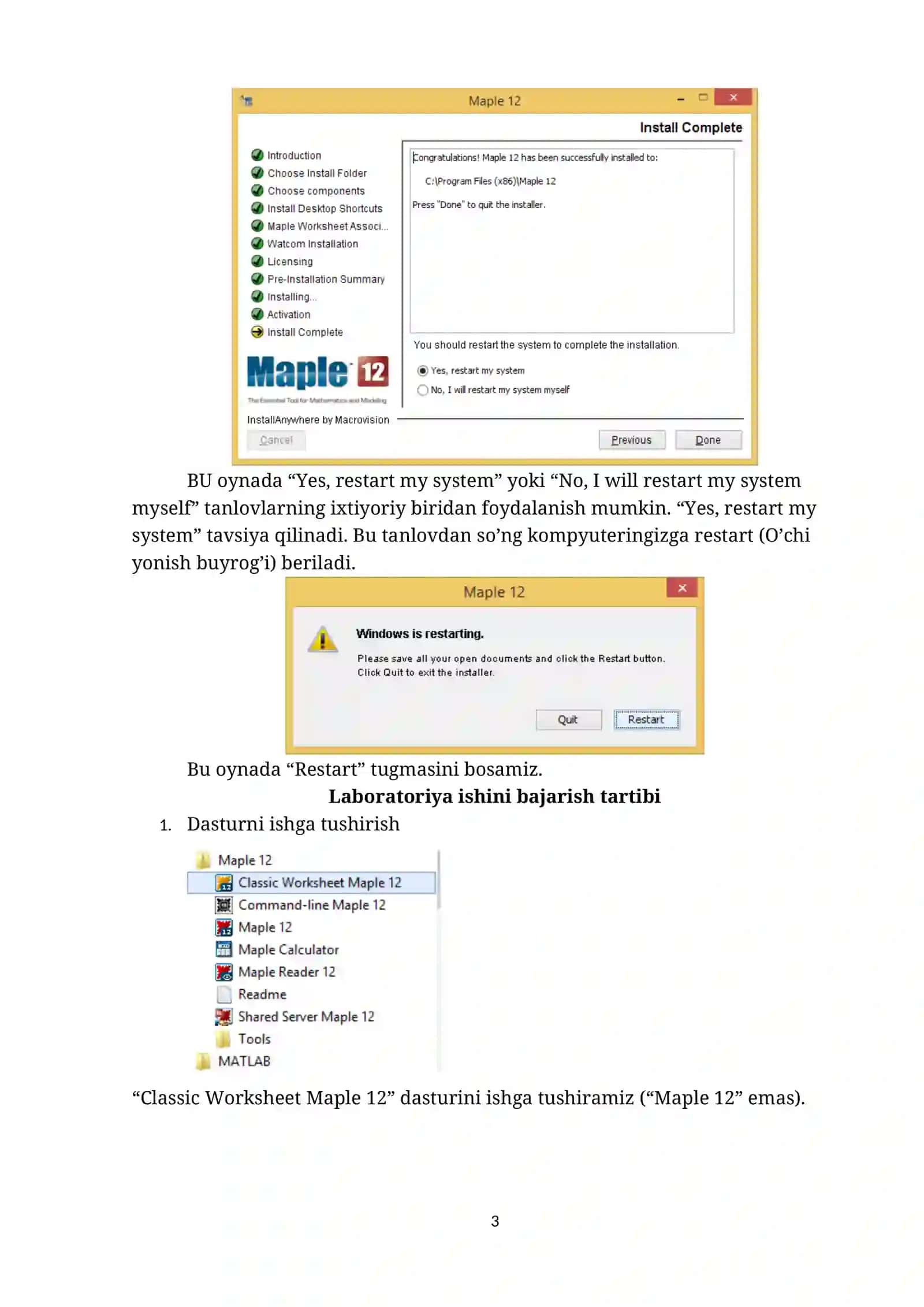 Maple tizimining grafik interfeysi. Asosiy menyular 3