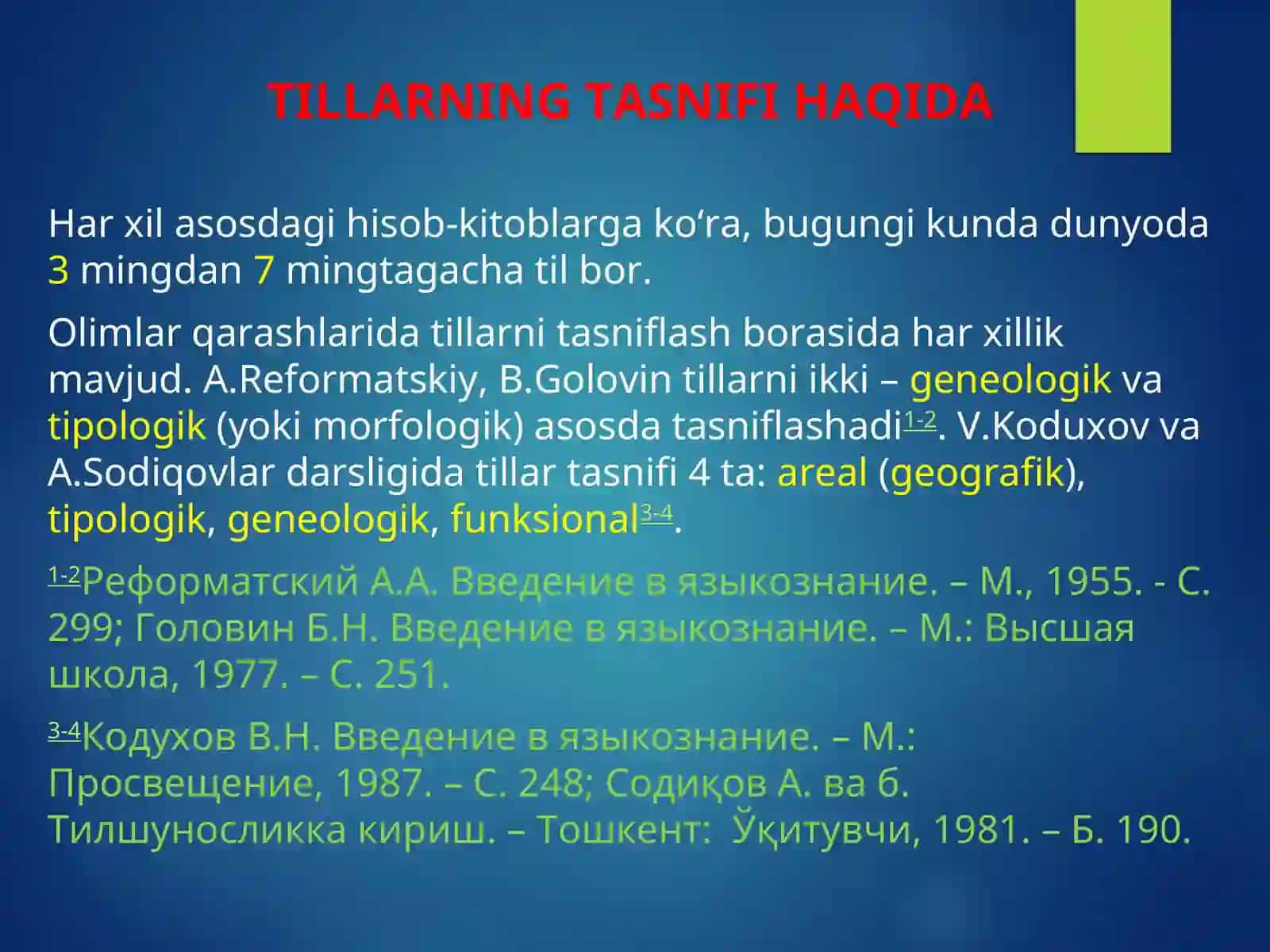 DUNYO TILLARI VA ULARNING TASNIFI 3