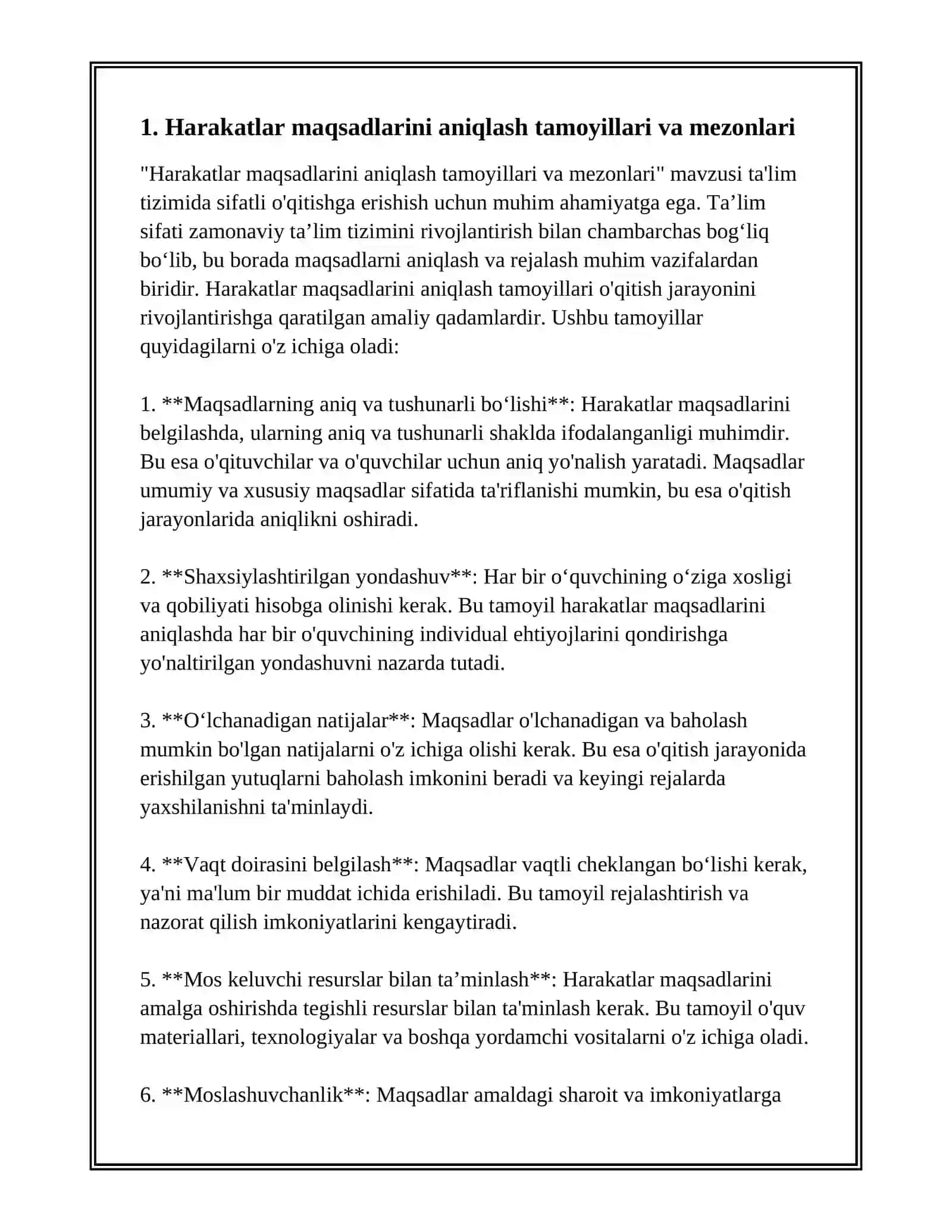 Harakatlar maqsadlarini aniqlash tamoyillari 3