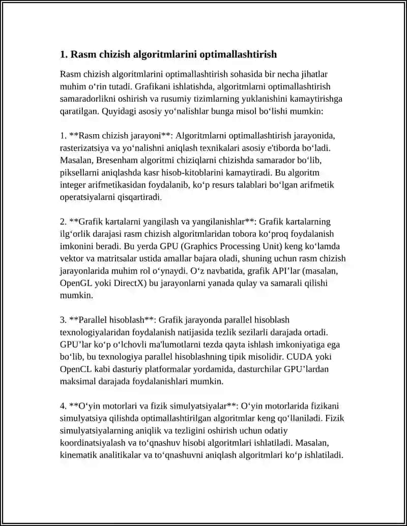 KOMPYUTER GRAFIKASIDA ALGARITIMLARNI OPTIMALASHTRISH DASTURI 3