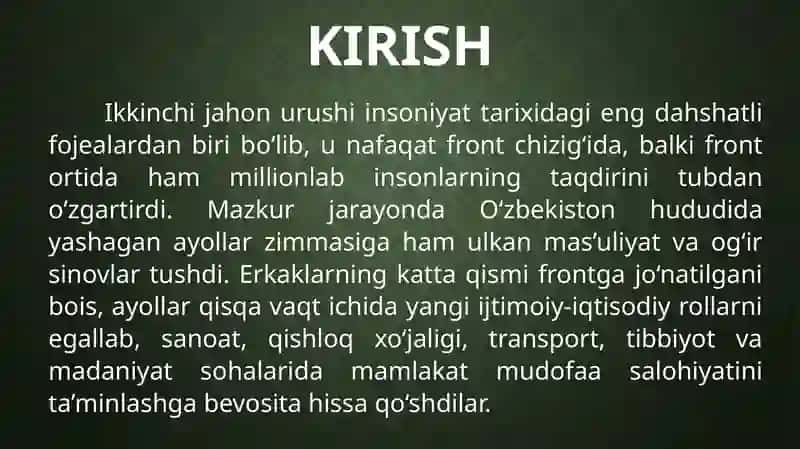 Ikkinchi jahon urushi da o'zbek ayollarining ishtiroki 3