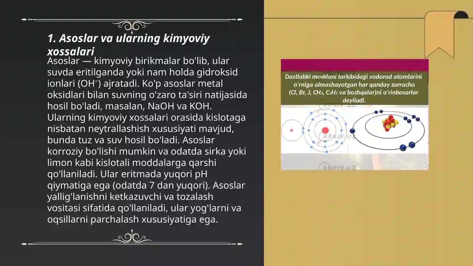 Asoslar, ularning olinishi va ishlatilishi 3