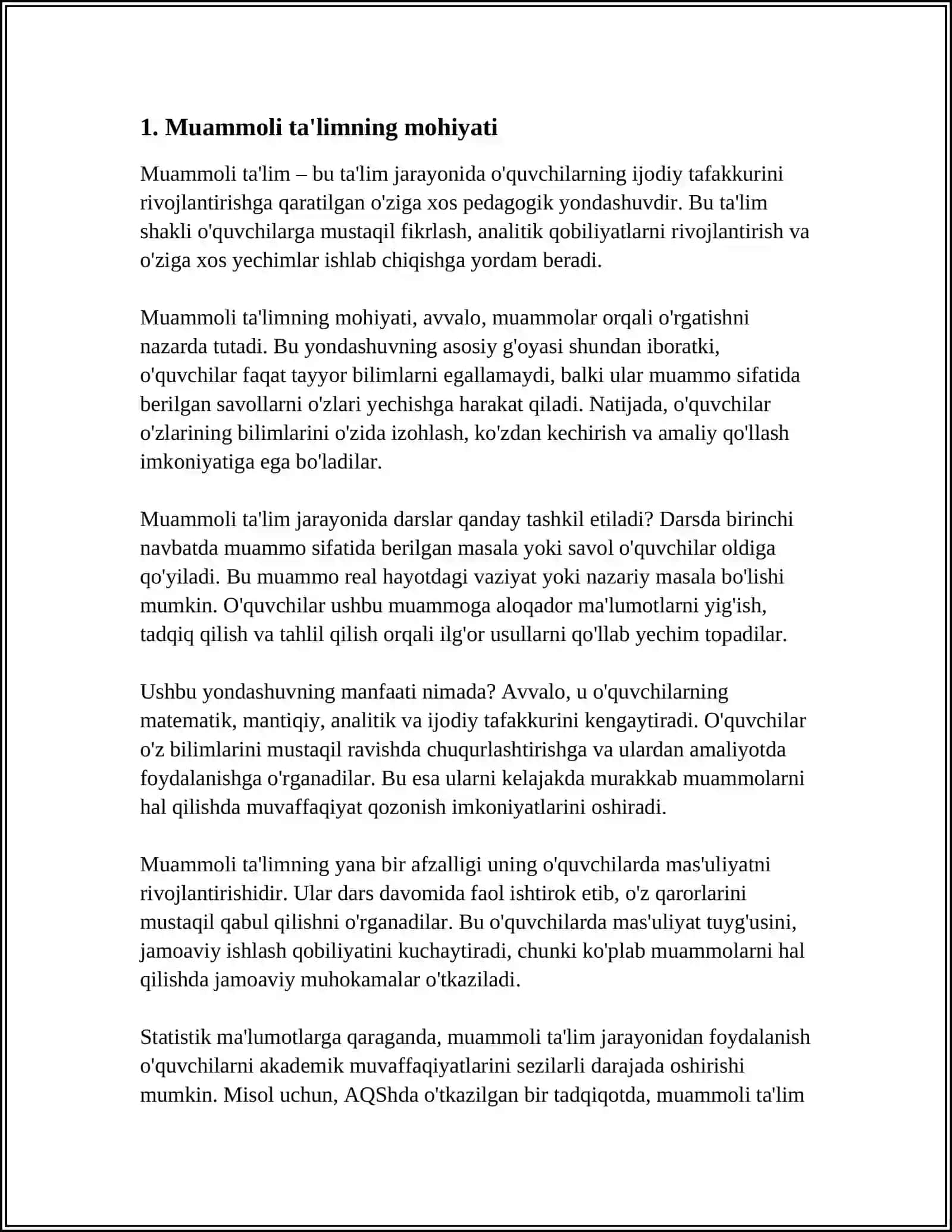 MUSTAQIL ISH Mavzu: MUAMMOLI TA‘LIM 3