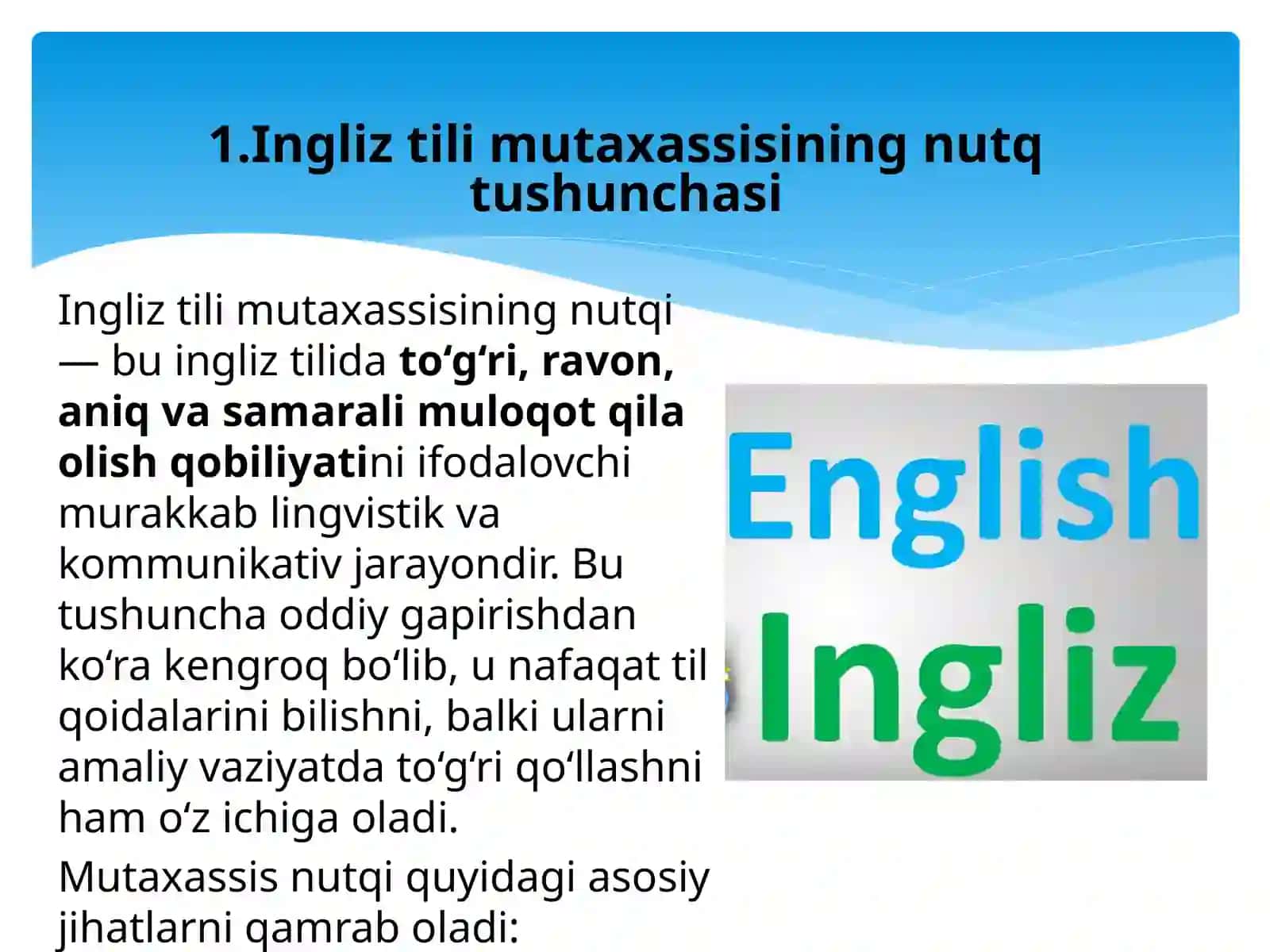 Ingliz til mutaxassisining nutqi 3