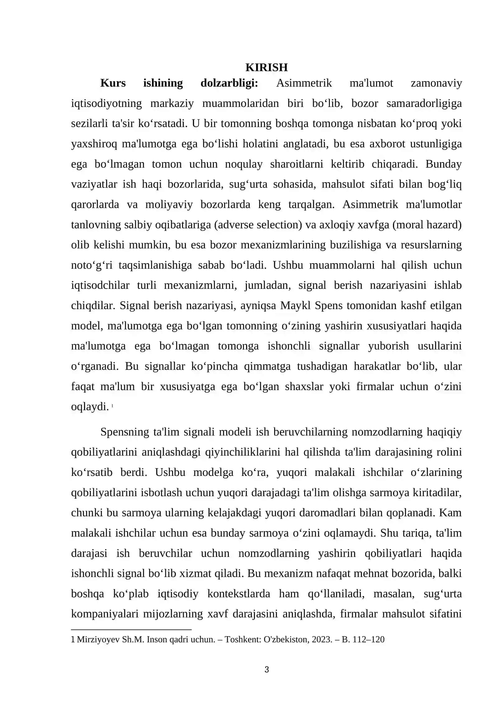 ASIMMETRIK MA'LUMOT SHAROITIDA SIGNAL BERISH MEXANIZMLARI (SPENCE MODELI) 3