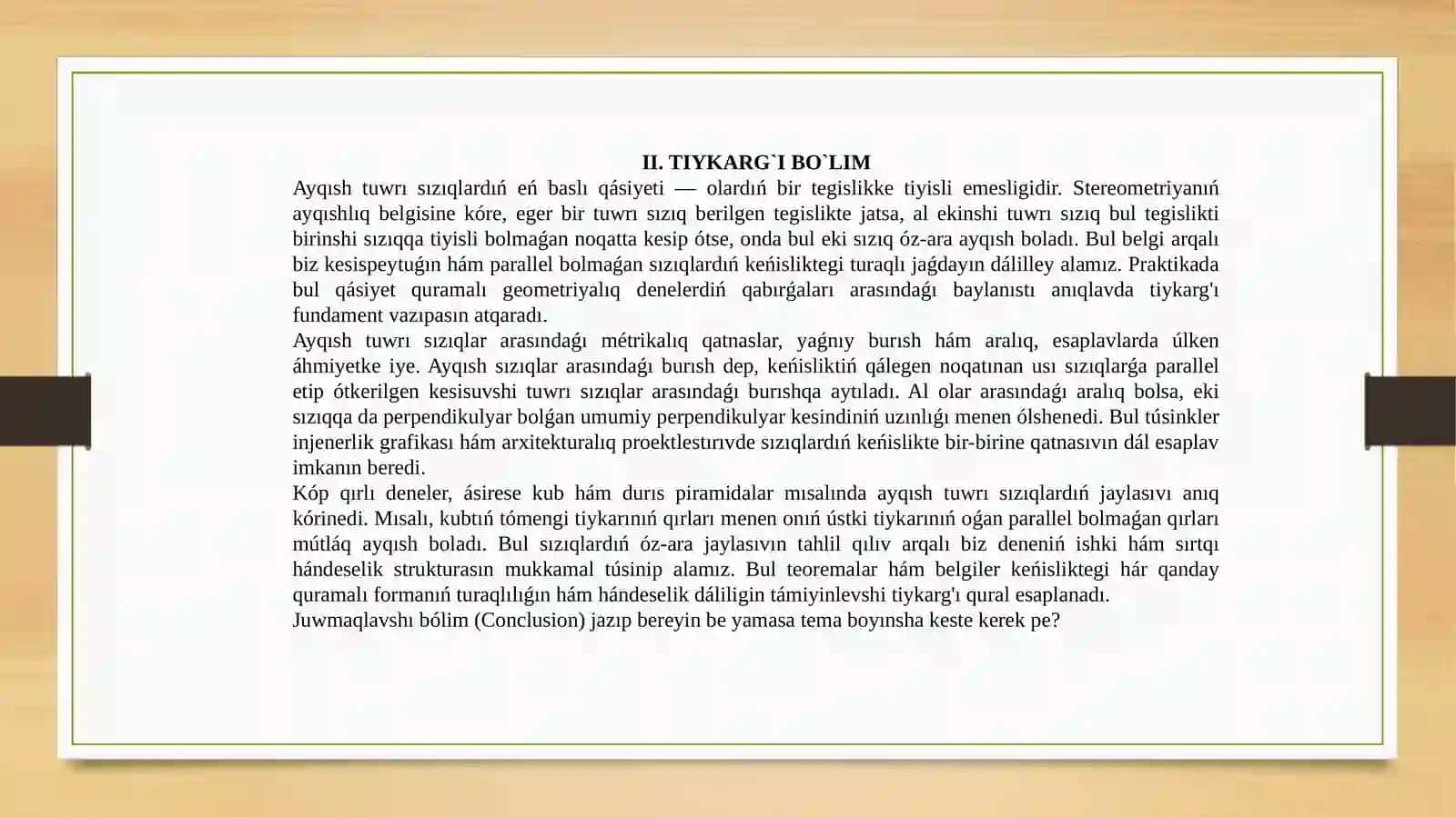 Ken`isliktegi ayqish tuwri siziqlar 3