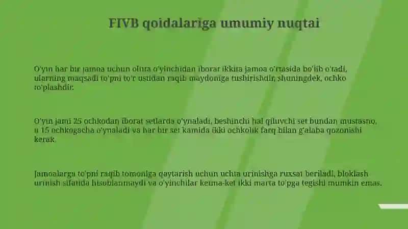FIVB qoidakari undagi yangiliklar va o'zgarishlar 3