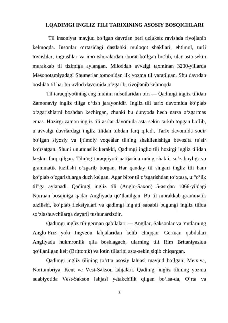 Qadimgi va o'rta davr ingliz tili o'rtasidagi morfologogik farqlar 3