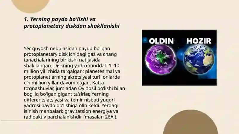 Yer sayyorasi va uning evolyutsiyasi 3
