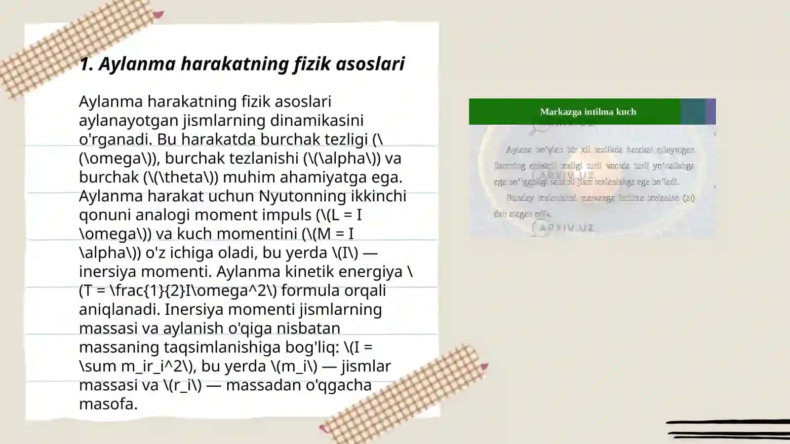 Aylanma harakatning fizik asoslari 3