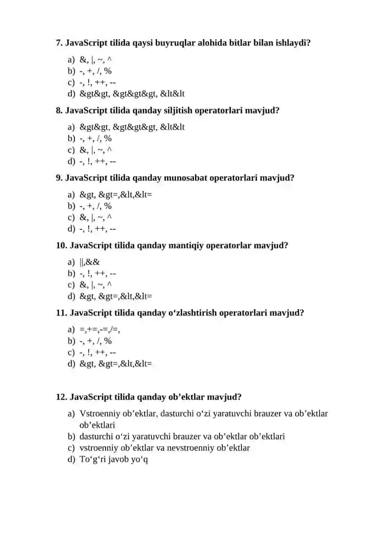 JavaScript Tilida Operatorlar 3