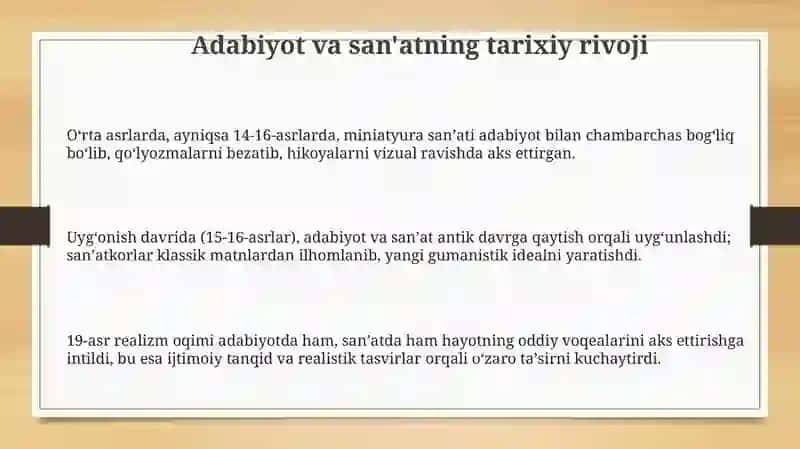 Adabiyot va San'atning Uzviyligi 3