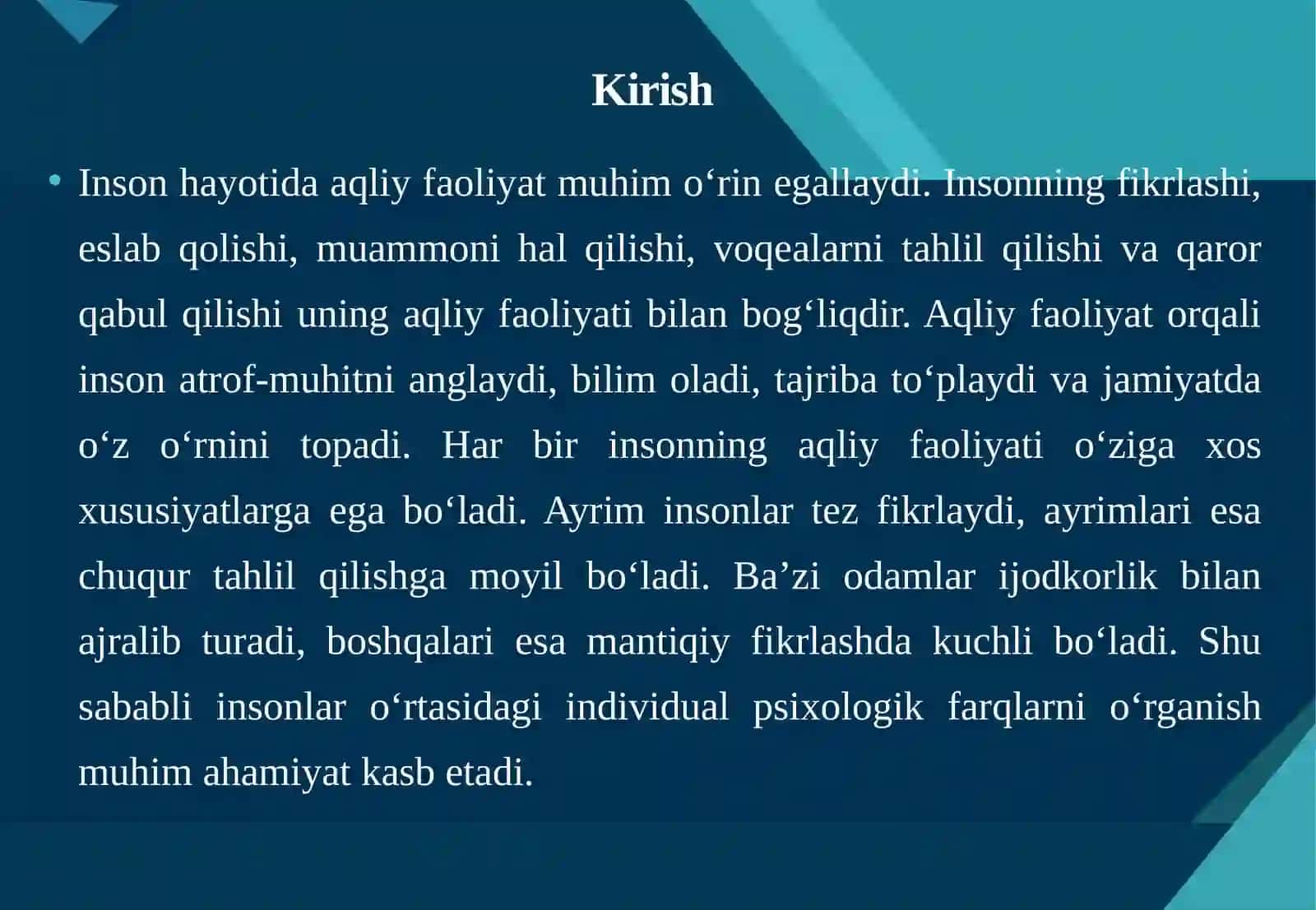 Inson aqliy faoliyatining differensial-psixologik sifatlari. 3