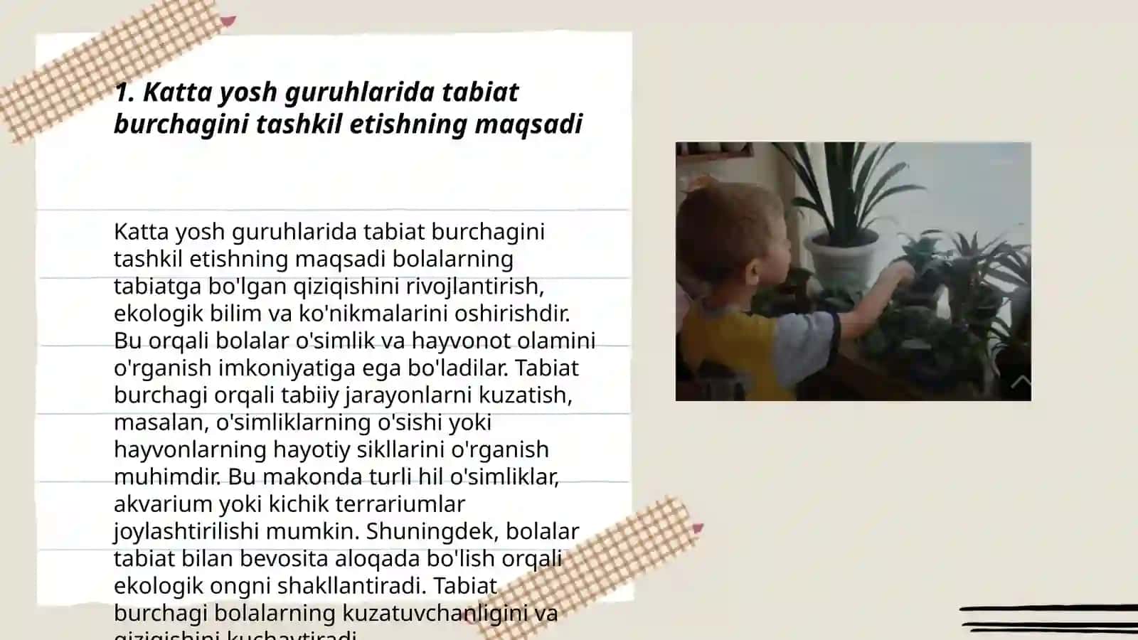 Katta yosh guruhda tabiat burchagi va uning ahamiyati 3