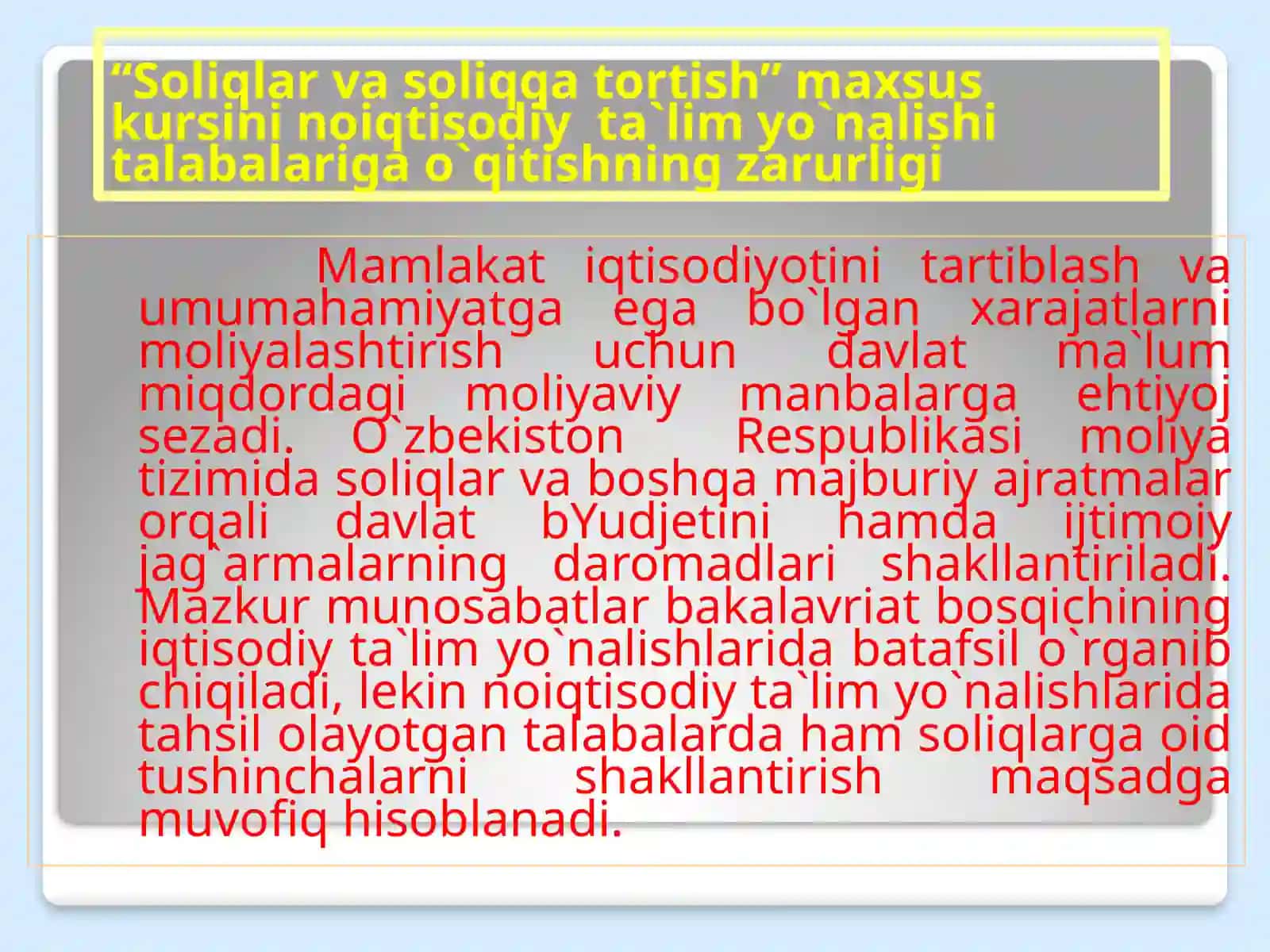 “Soliqlar va soliqqa tortish” 3