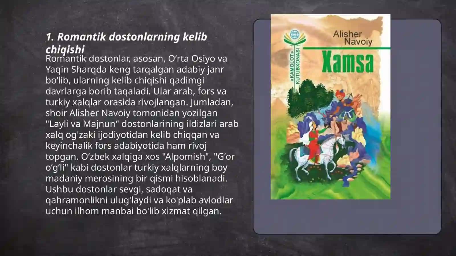 Romantik dostonlarning g'oyaviy badiiy asoslari kitobiy dostonlar 3
