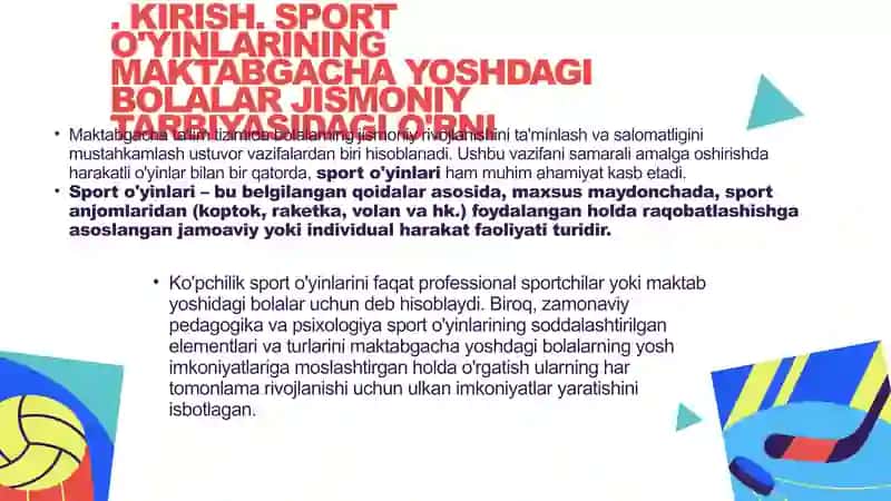 MAKTABGACHA YOSHDAGI BOLALAR UCHUN SPORT O'YINLARI. 3