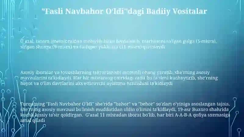 "Fasli navbahor oʻldi"gʻazali tahlili" 3
